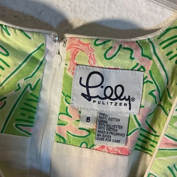 LILLY PULITZER LADIES DRESS 6 pink green vintage monkey shift forest leaves - Picture 3 of 9